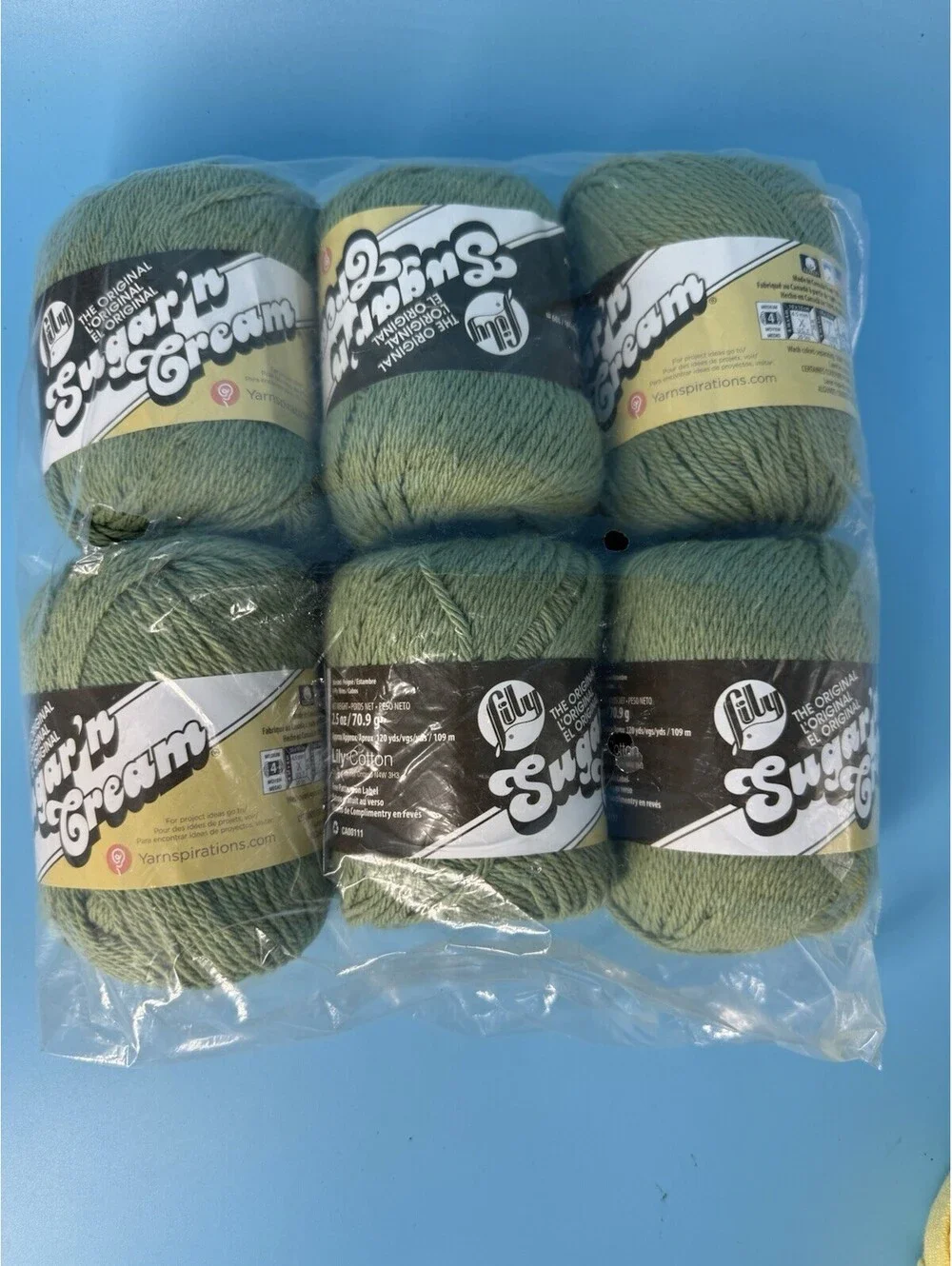 6 Lily Sugar’n Cream Yarn Skeins Sage Green 100% Cotton 2.5 oz 120 yd Sealed